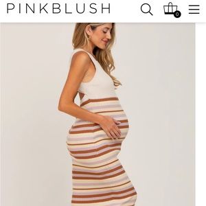 PinkBlush Beige Stripe Cutout Knit Maternity Midi Dress size medium